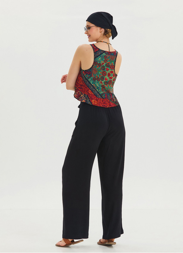 Black Viscose Harem Trousers with Elastic Waist Belt Detail 4571